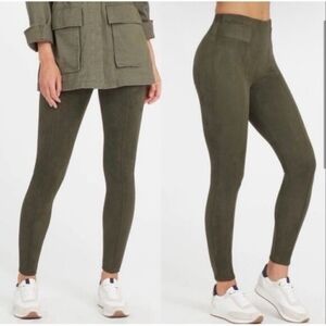SPANX Faux Suede Women's High-Waist Leggings in Olive Green, Size L